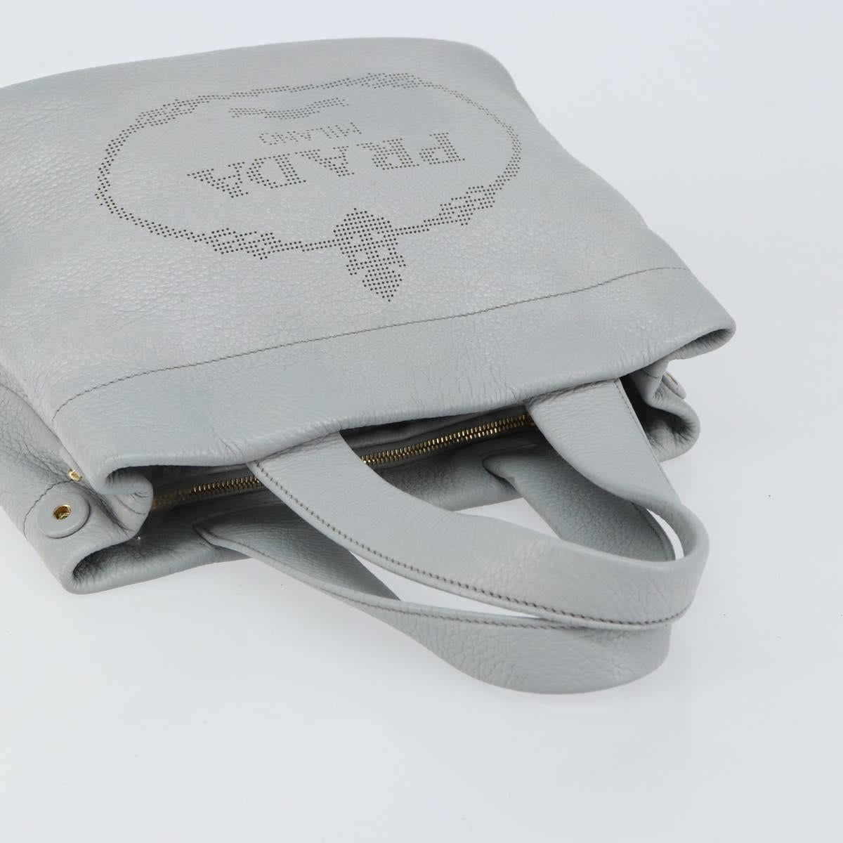 PRADA Small Tote Bag Punching leather Gray Gold Auth bs30580