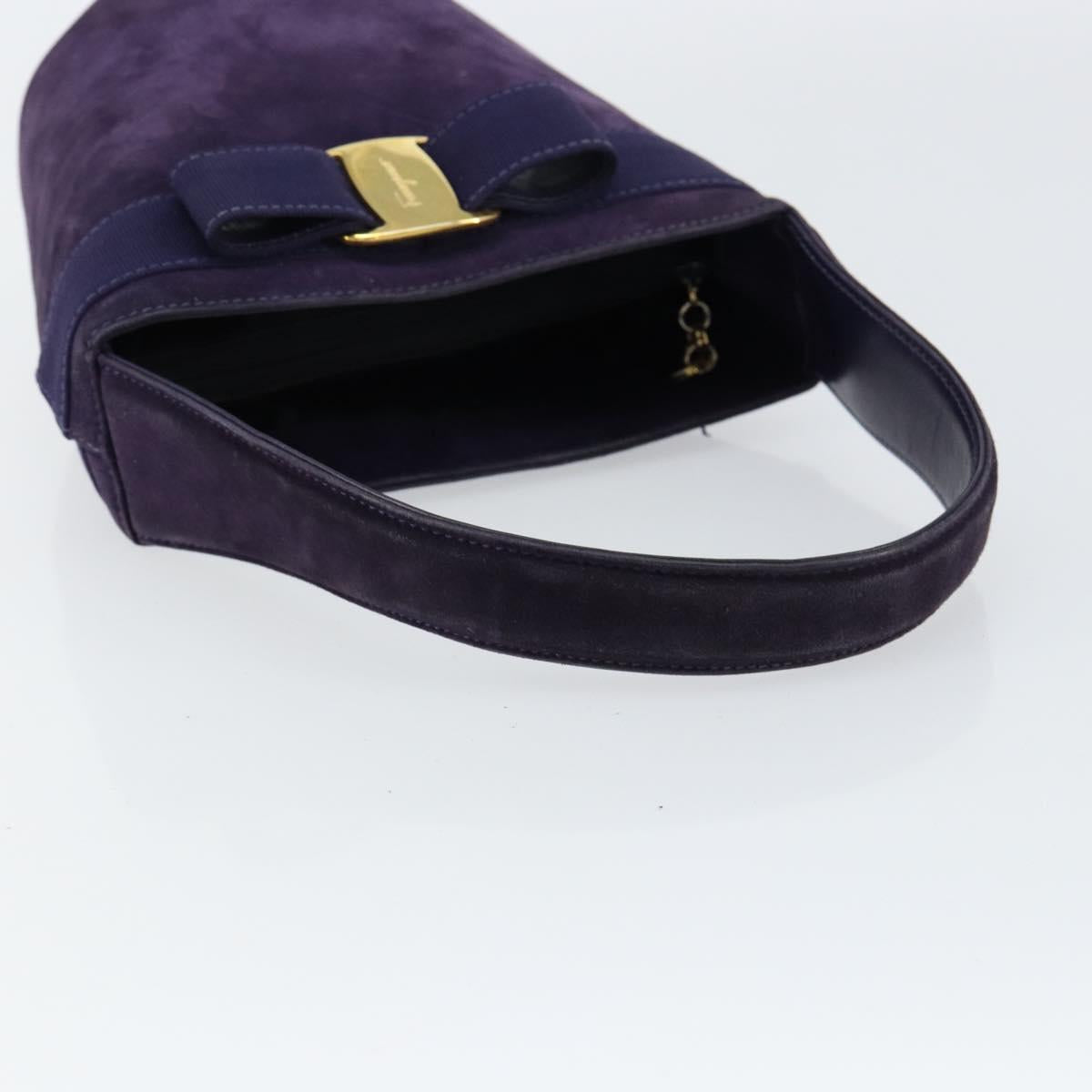 Salvatore Ferragamo Vala Hand Bag Suede Purple Gold Auth bs30582
