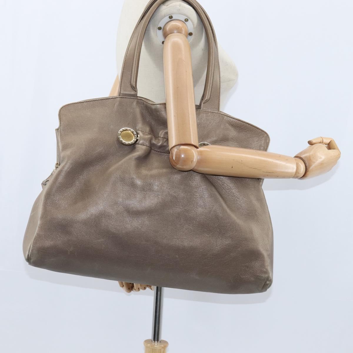 BVLGARI Tote Bag Leather Champagne Gold Auth bs30583