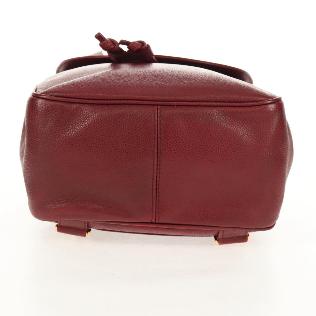 CHANEL Backpack Caviar Skin Red Gold CC Auth bs30593V