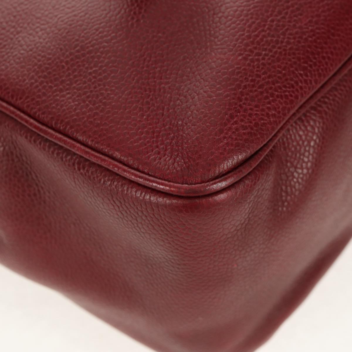 CHANEL Backpack Caviar Skin Red Gold CC Auth bs30593V