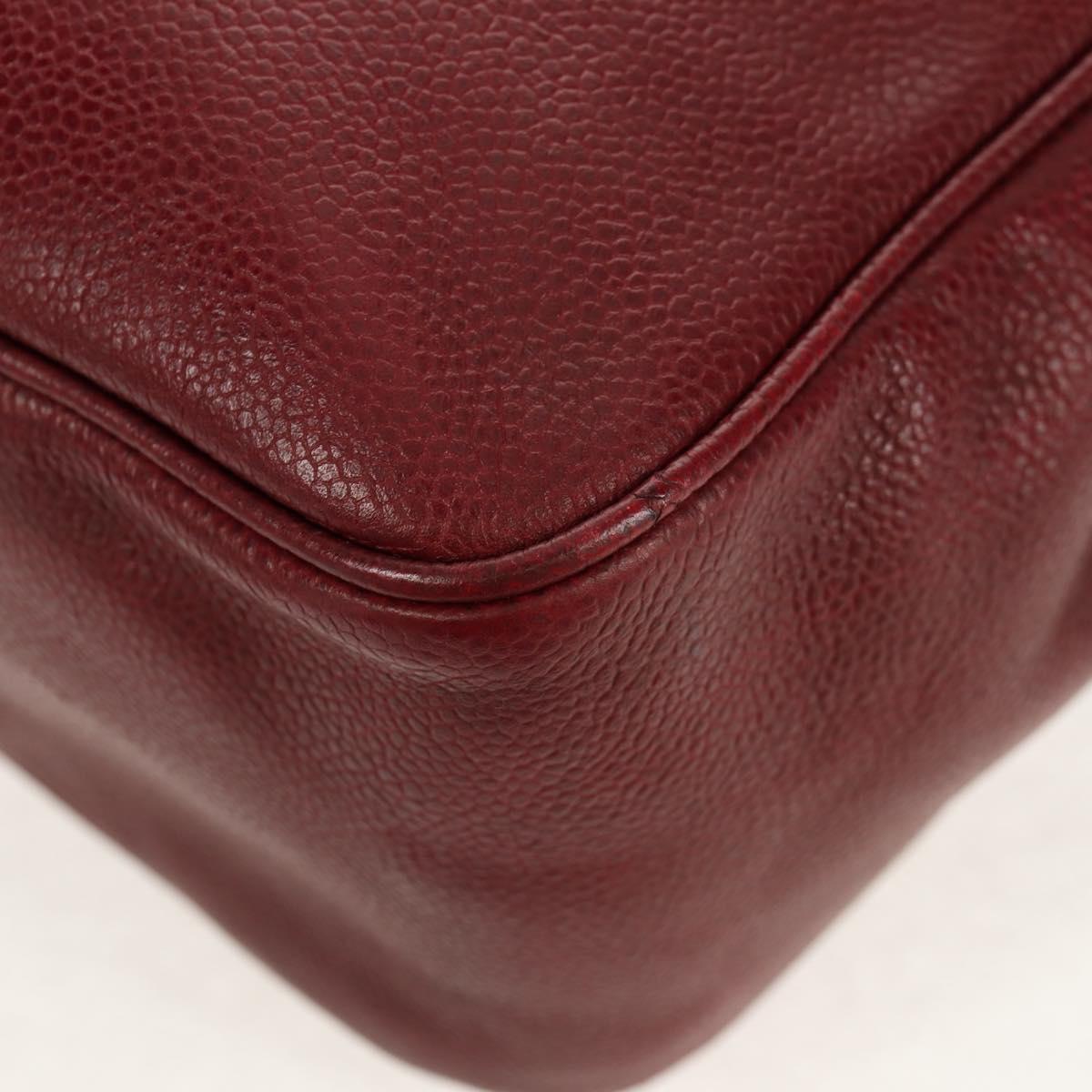 CHANEL Backpack Caviar Skin Red Gold CC Auth bs30593V