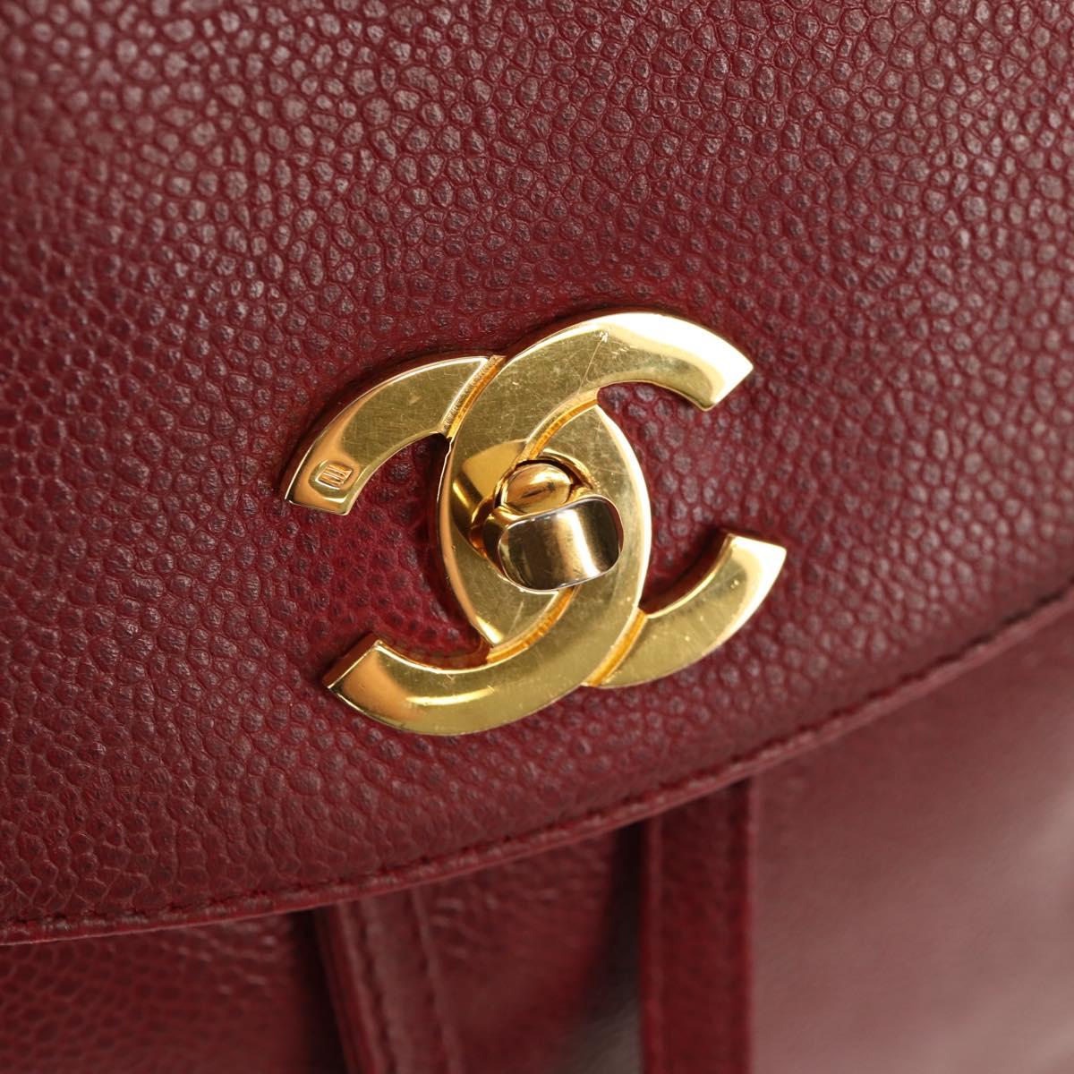 CHANEL Backpack Caviar Skin Red Gold CC Auth bs30593V