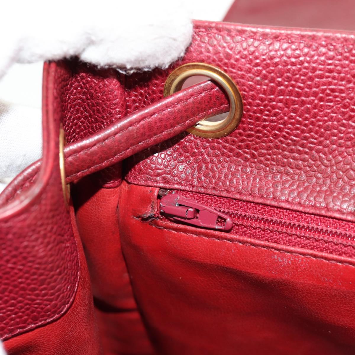 CHANEL Backpack Caviar Skin Red Gold CC Auth bs30593V