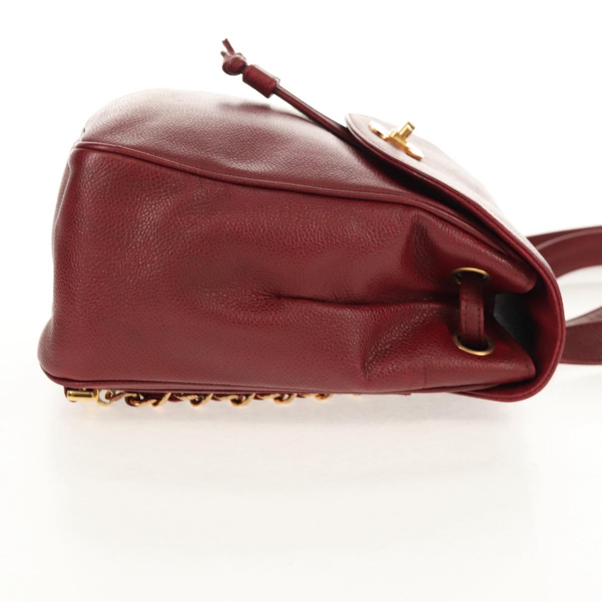 CHANEL Backpack Caviar Skin Red Gold CC Auth bs30593V