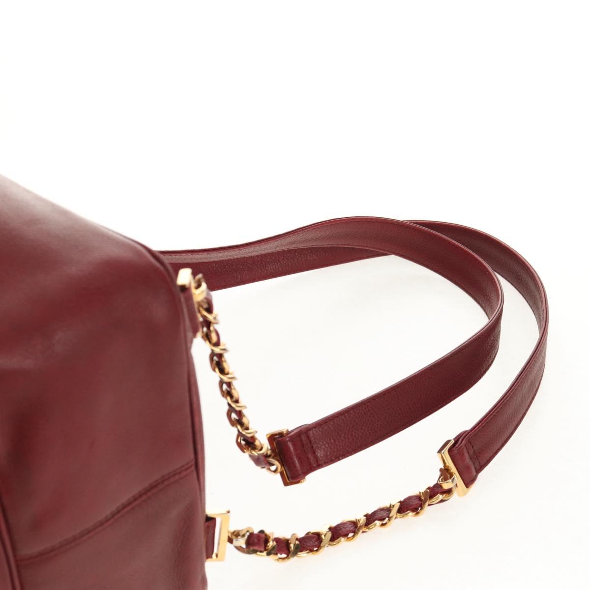 CHANEL Backpack Caviar Skin Red Gold CC Auth bs30593V