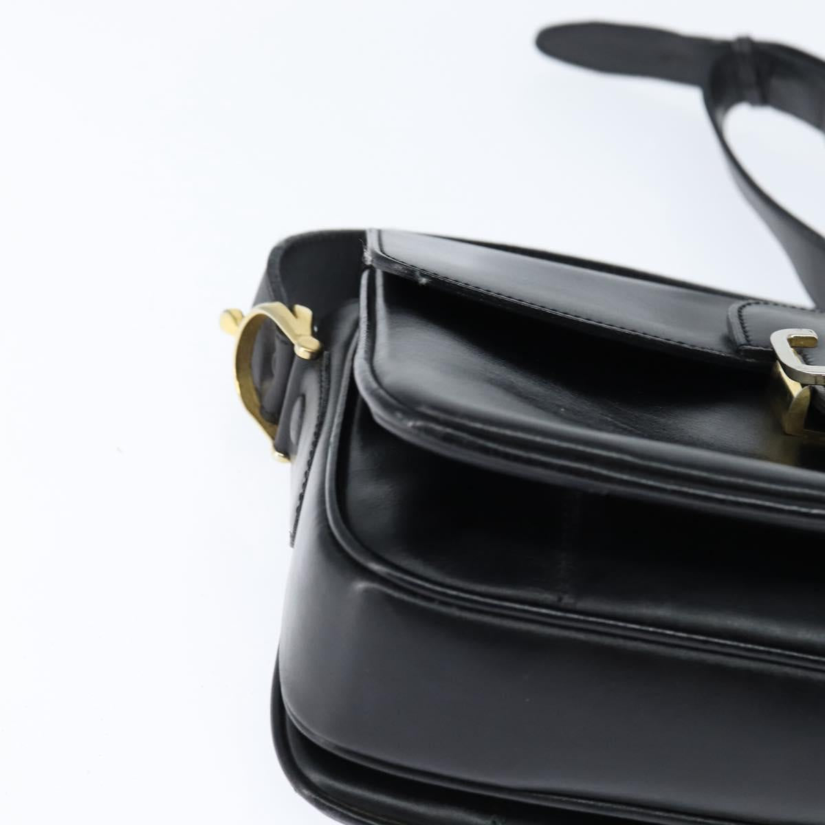 CELINE Horse Carriage Shoulder Bag Leather Black Gold Auth bs30594