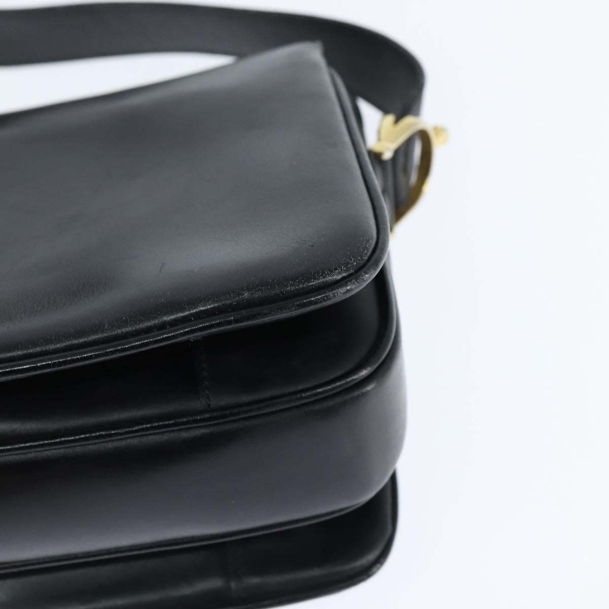 CELINE Horse Carriage Shoulder Bag Leather Black Gold Auth bs30594