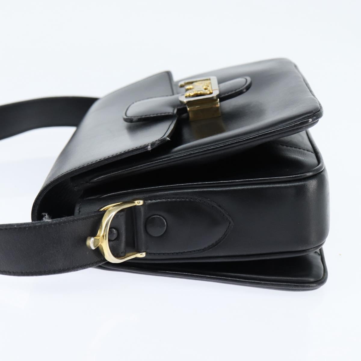 CELINE Horse Carriage Shoulder Bag Leather Black Gold Auth bs30594