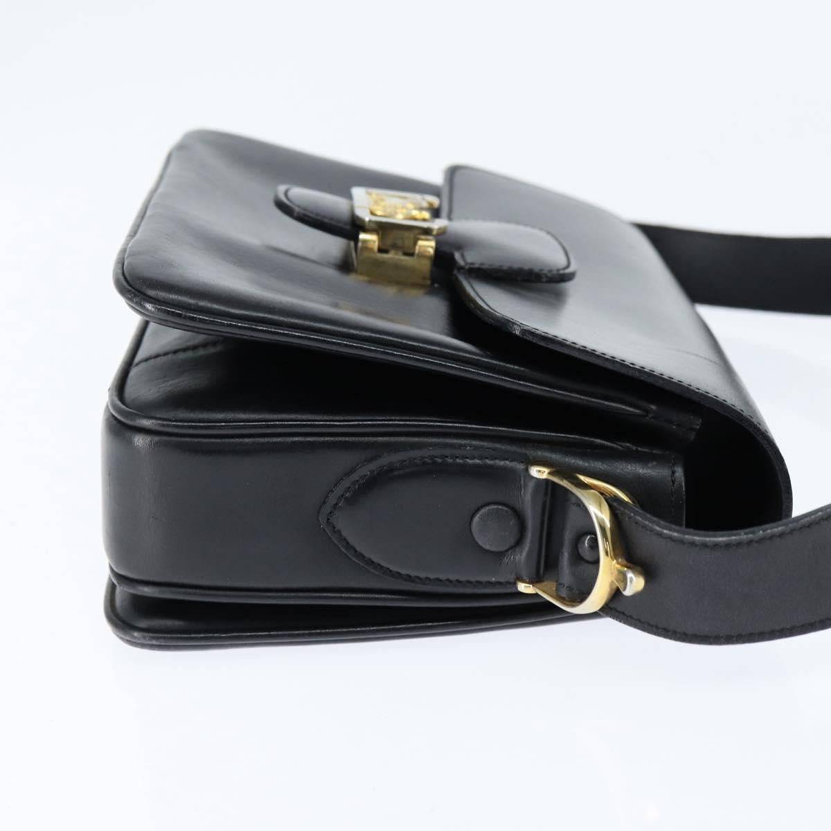 CELINE Horse Carriage Shoulder Bag Leather Black Gold Auth bs30594