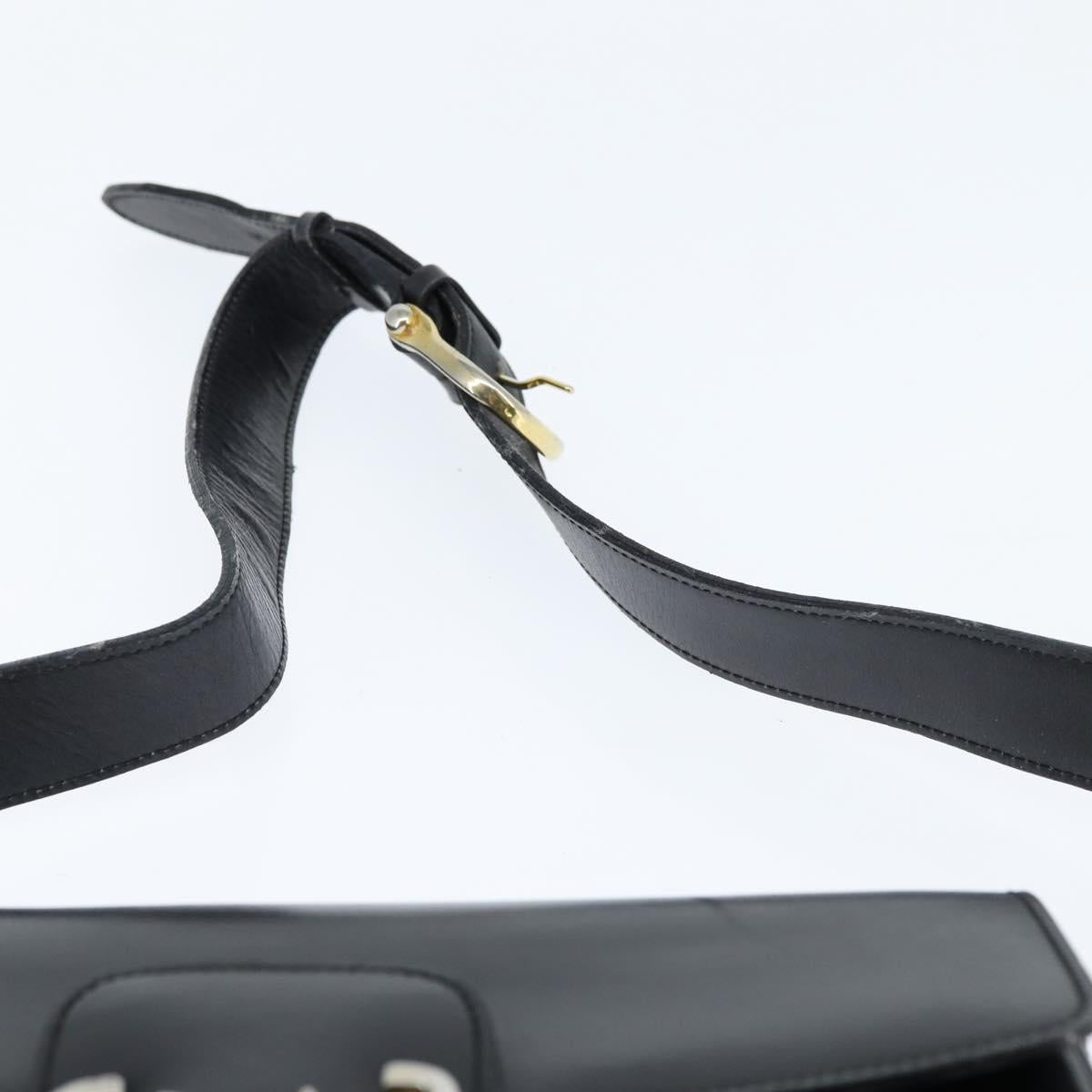 CELINE Horse Carriage Shoulder Bag Leather Black Gold Auth bs30594