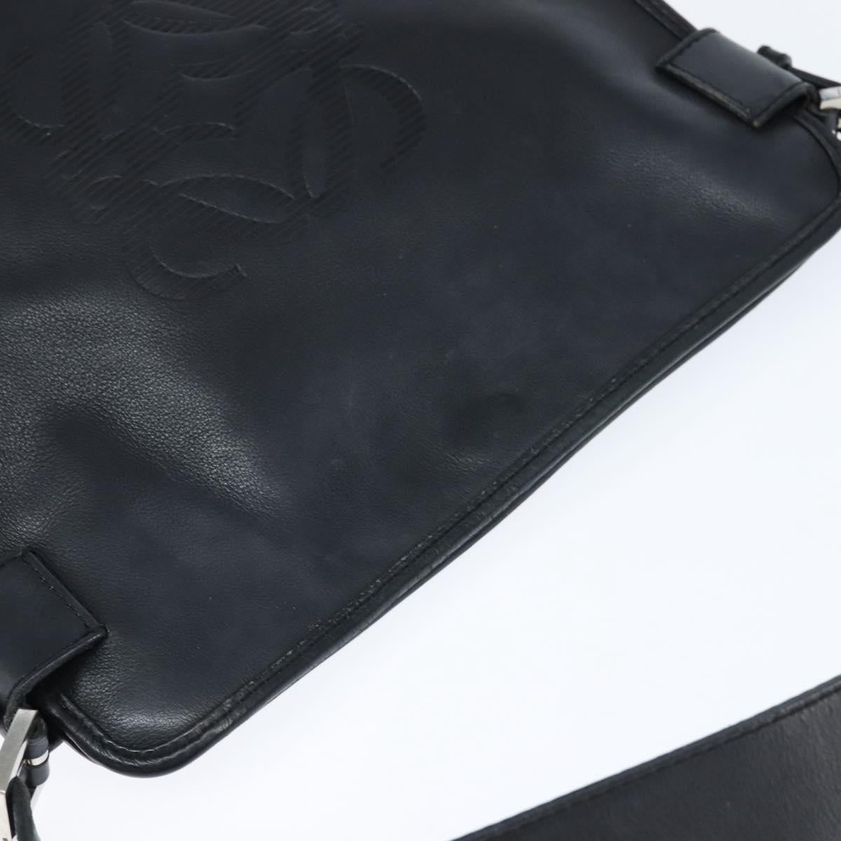LOEWE Anagram Shoulder Bag Leather Black Silver Auth bs30598