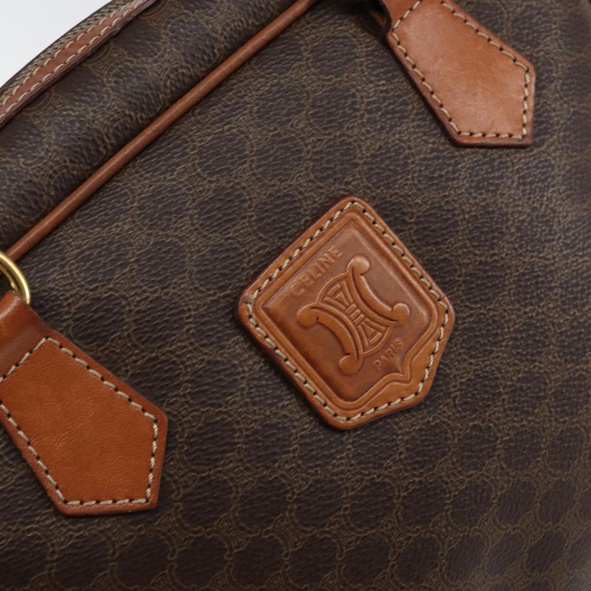 CELINE Macadam Canvas Hand Bag PVC Leather Brown Gold Auth bs30599