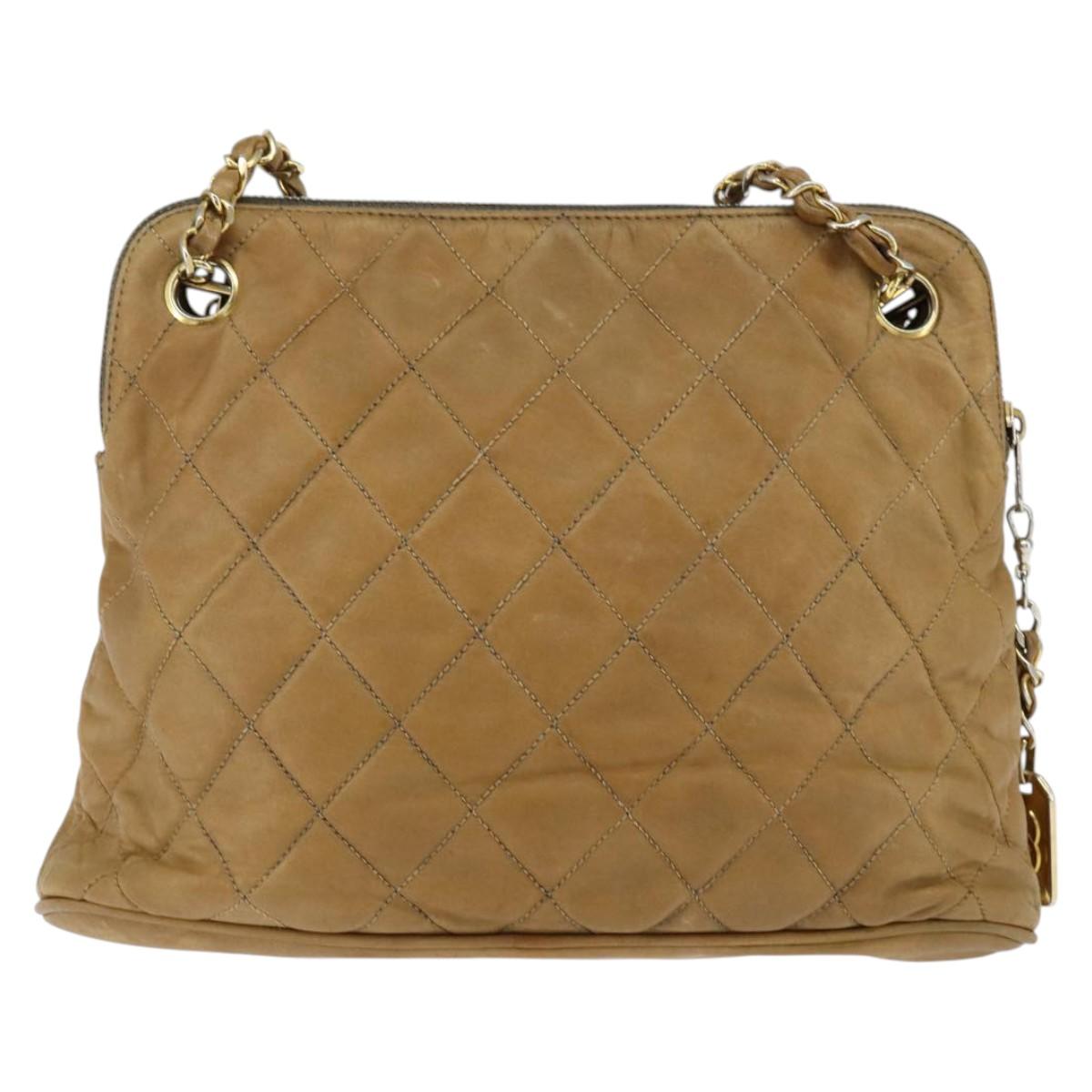 CHANEL Chain Shoulder Bag Lamb Skin Brown Gold CC Auth bs30600