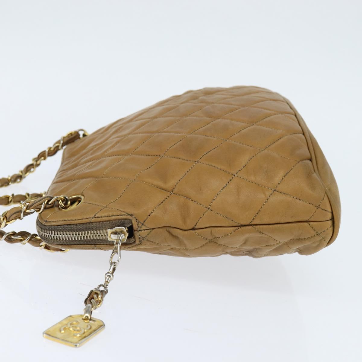 CHANEL Chain Shoulder Bag Lamb Skin Brown Gold CC Auth bs30600