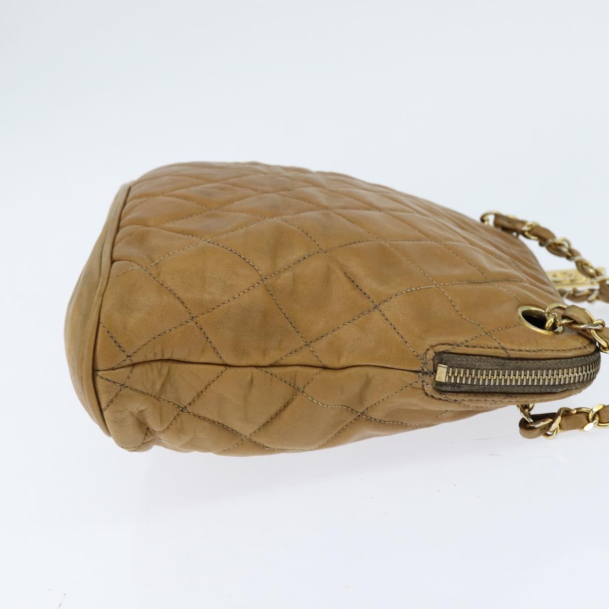 CHANEL Chain Shoulder Bag Lamb Skin Brown Gold CC Auth bs30600