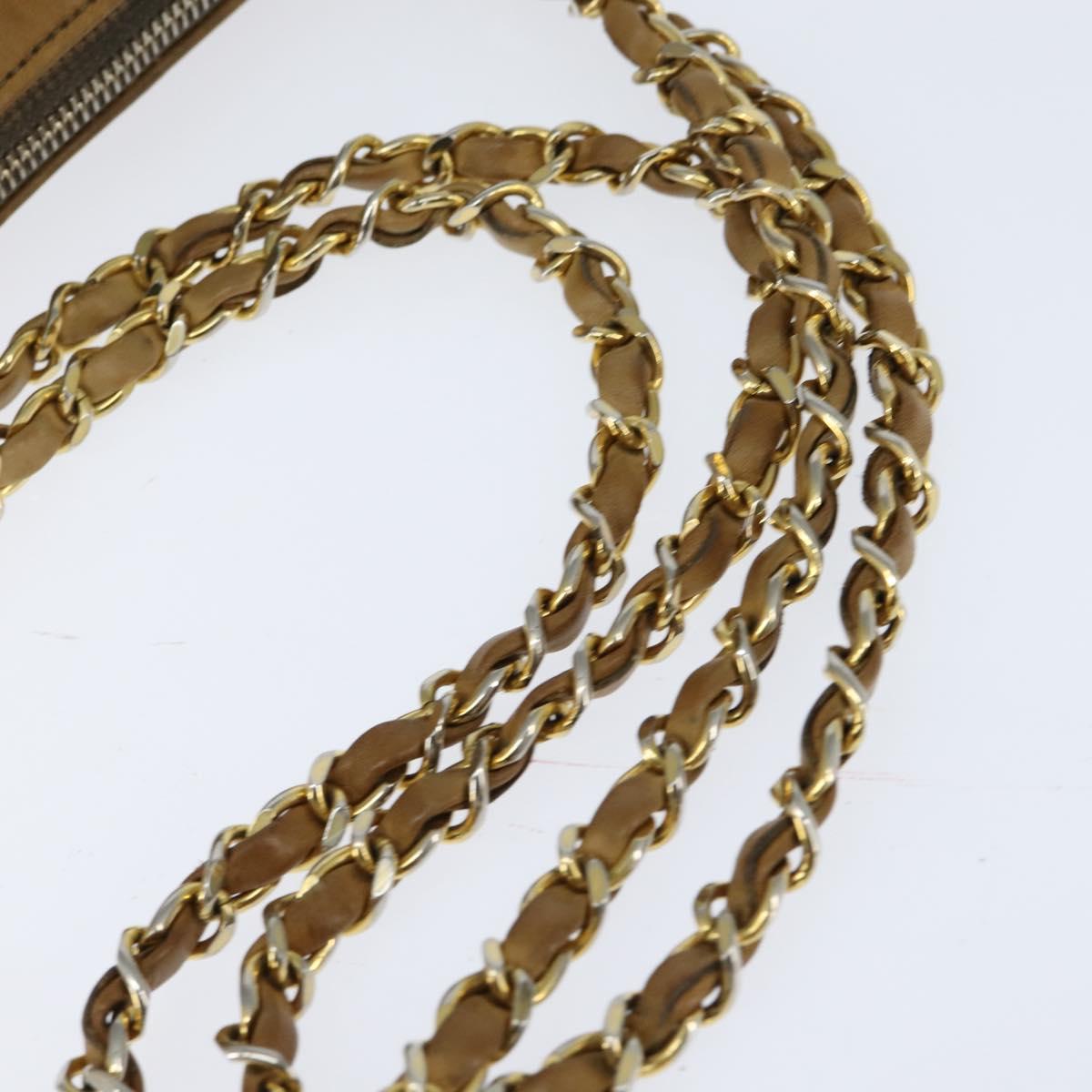 CHANEL Chain Shoulder Bag Lamb Skin Brown Gold CC Auth bs30600