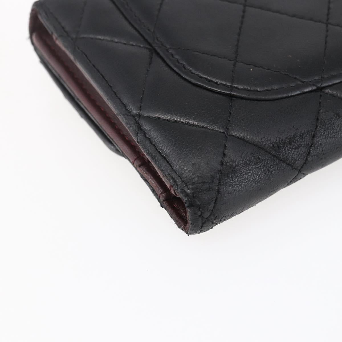 CHANEL Matelasse Long Wallet Lamb Skin Black Silver CC Auth bs30604