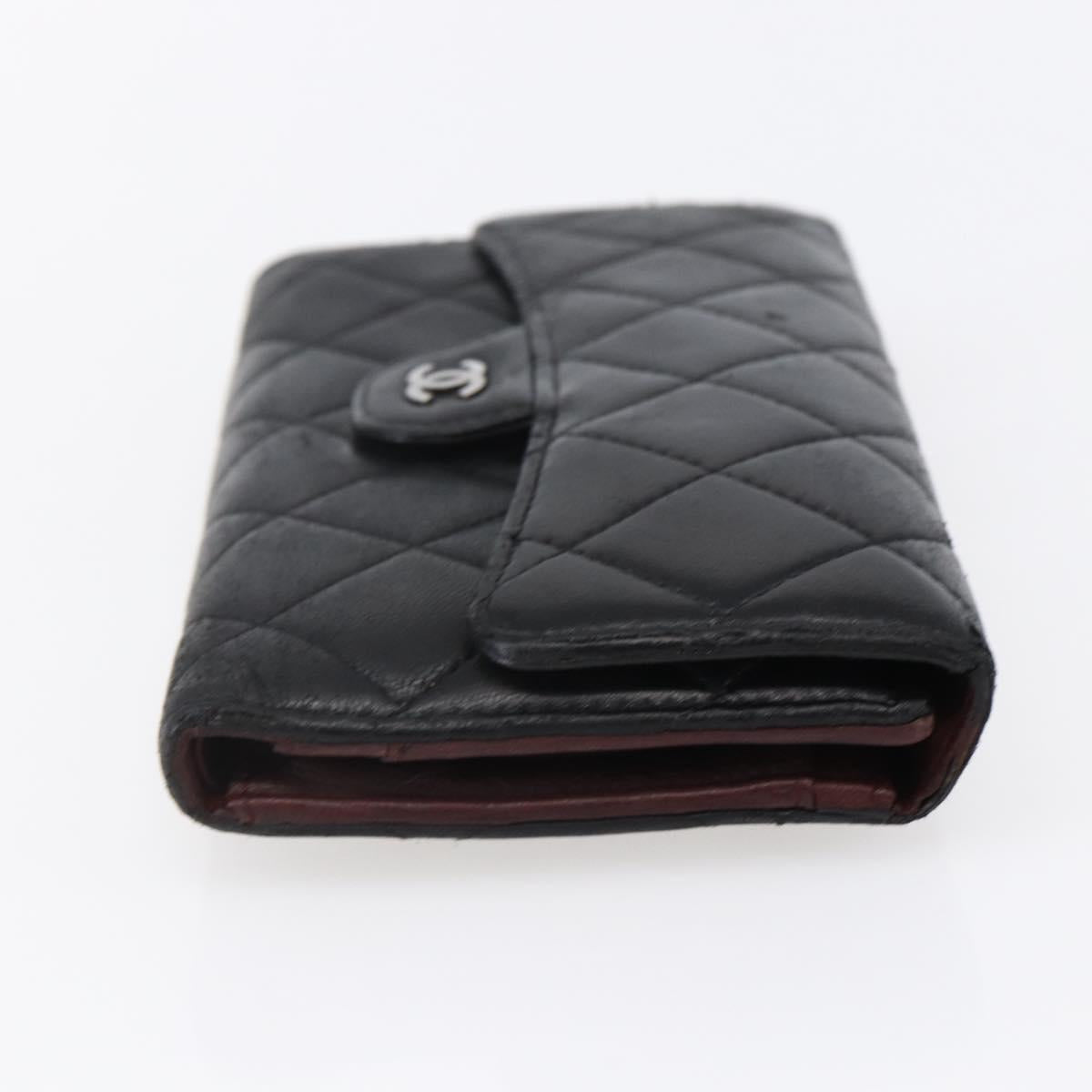 CHANEL Matelasse Long Wallet Lamb Skin Black Silver CC Auth bs30604