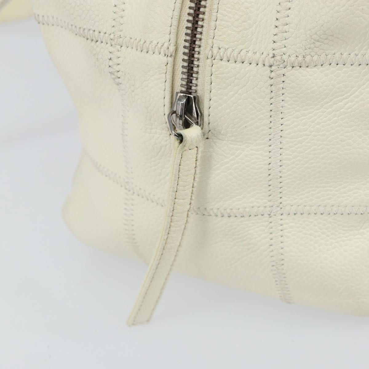 CHANEL Choco Bar Shoulder Bag Caviar Skin White Silver CC Auth bs30605