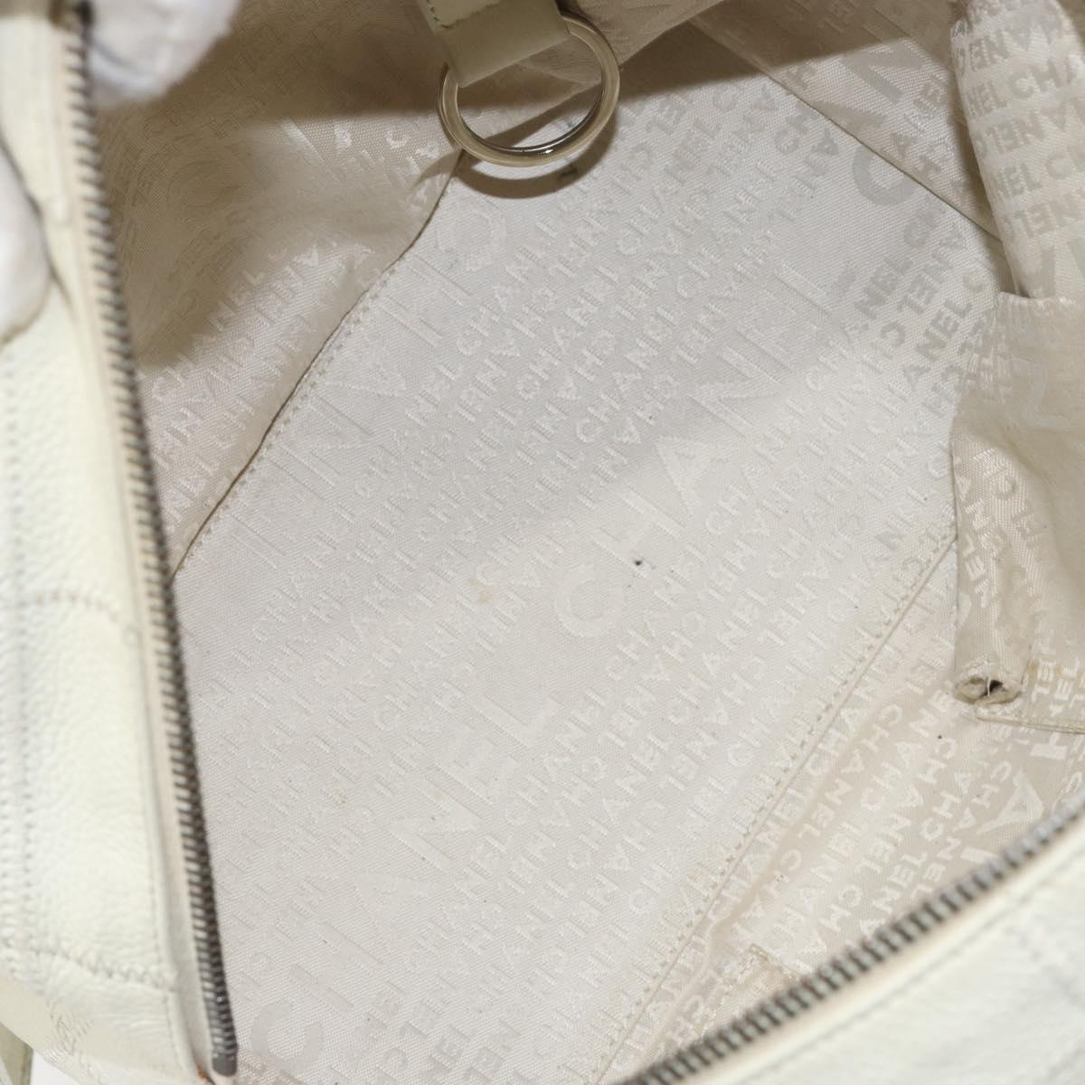 CHANEL Choco Bar Shoulder Bag Caviar Skin White Silver CC Auth bs30605