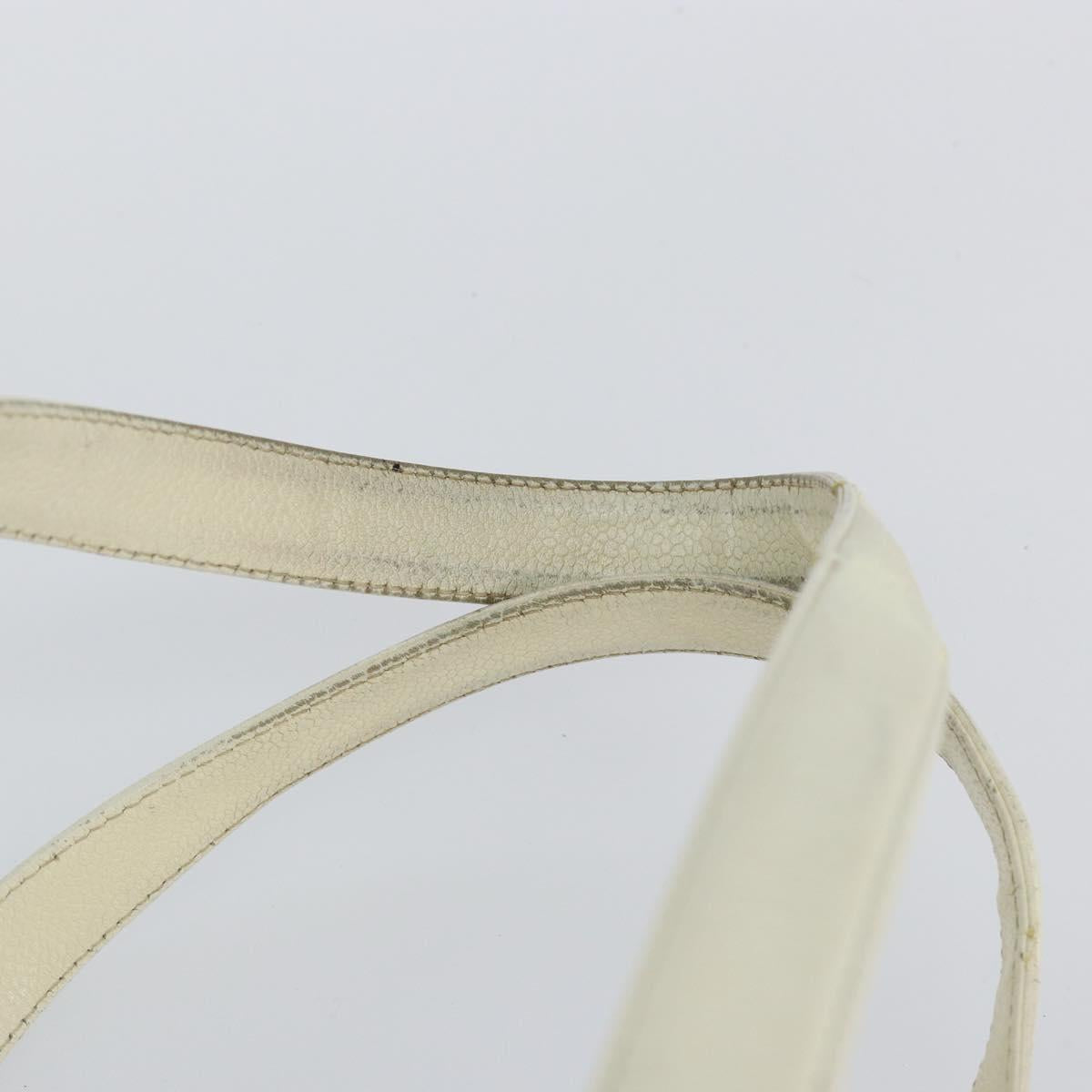 CHANEL Choco Bar Shoulder Bag Caviar Skin White Silver CC Auth bs30605