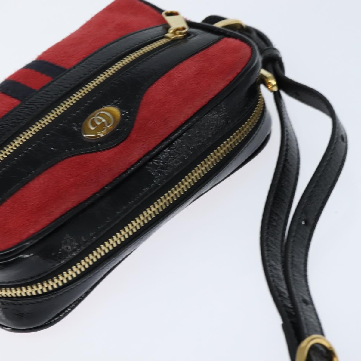 GUCCI Sherry Line Shoulder Bag Suede Patent Red Gold black 527350 Auth bs30609