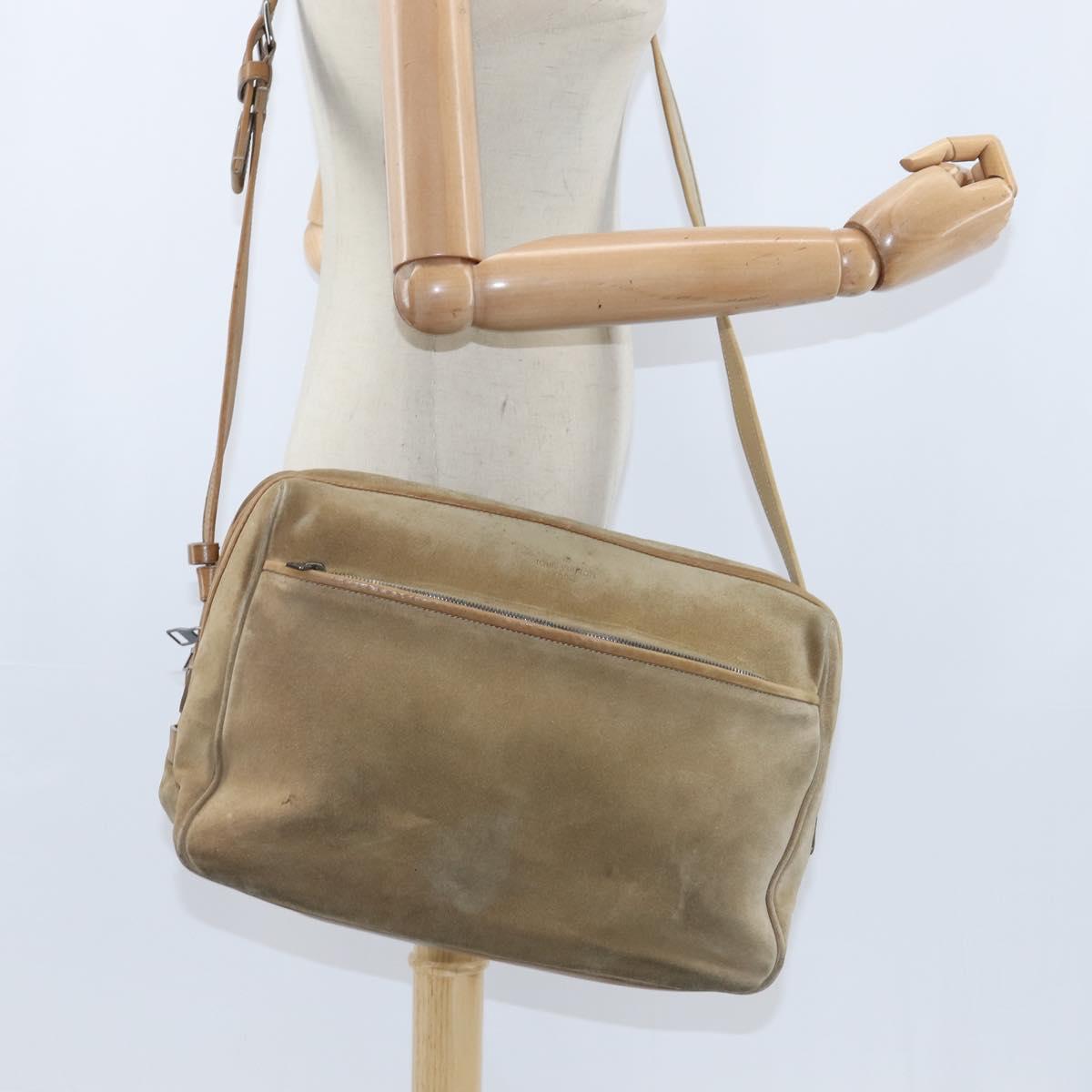 LOUIS VUITTON Shoulder Bag Suede Beige LV Auth bs30621