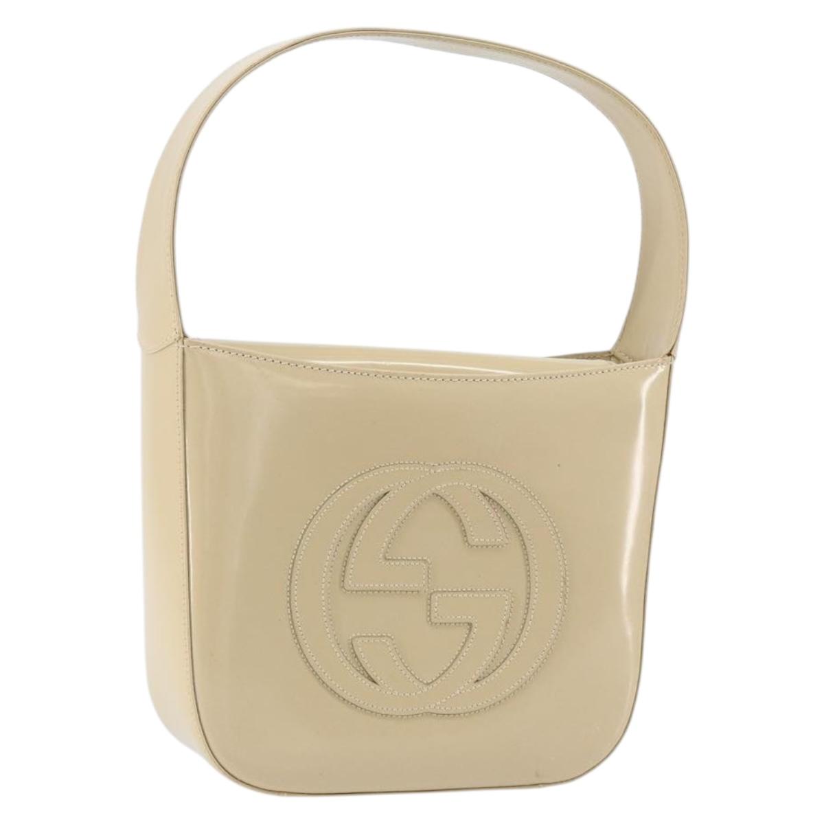 GUCCI Hand Bag Enamel Beige Silver 007 2046 0249 Auth bs30627