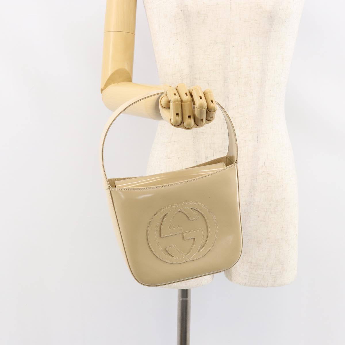 GUCCI Hand Bag Enamel Beige Silver 007 2046 0249 Auth bs30627