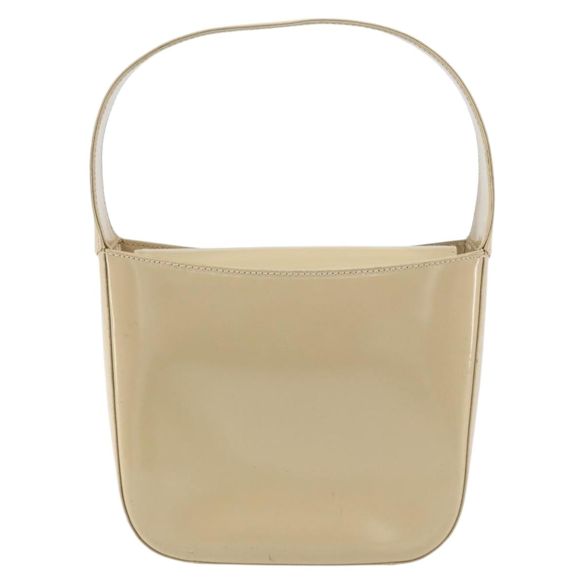 GUCCI Hand Bag Enamel Beige Silver 007 2046 0249 Auth bs30627