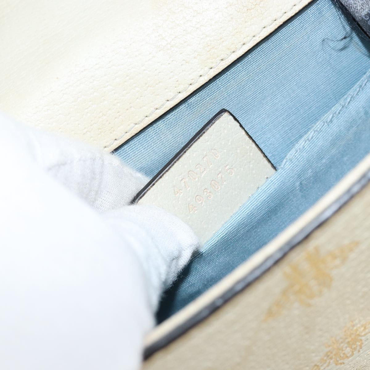 GUCCI Sherry Line Hand Bag Leather White Gold Navy 470270 Auth bs30628