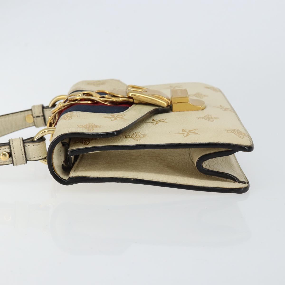 GUCCI Sherry Line Hand Bag Leather White Gold Navy 470270 Auth bs30628