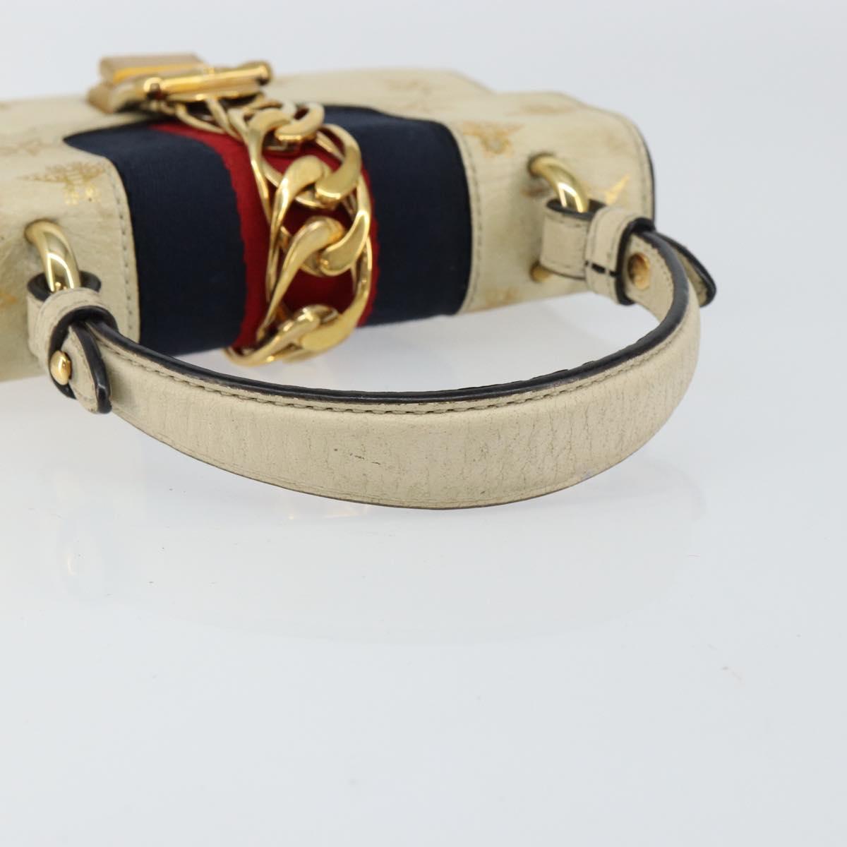 GUCCI Sherry Line Hand Bag Leather White Gold Navy 470270 Auth bs30628