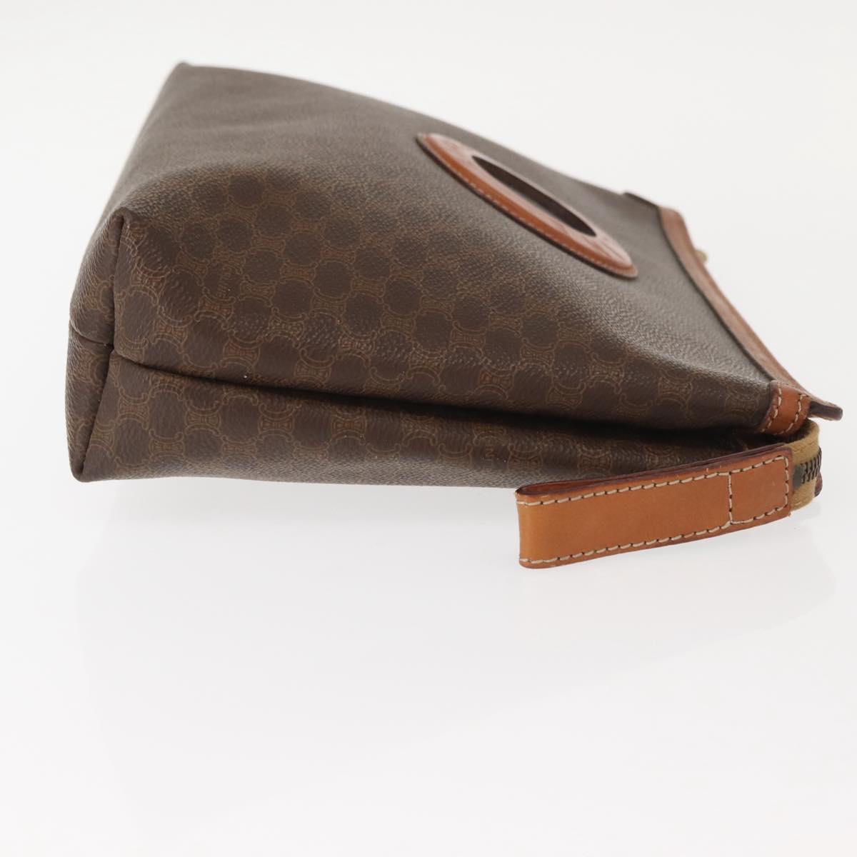 CELINE Macadam Canvas Clutch Bag PVC Leather Brown Gold Auth bs30630