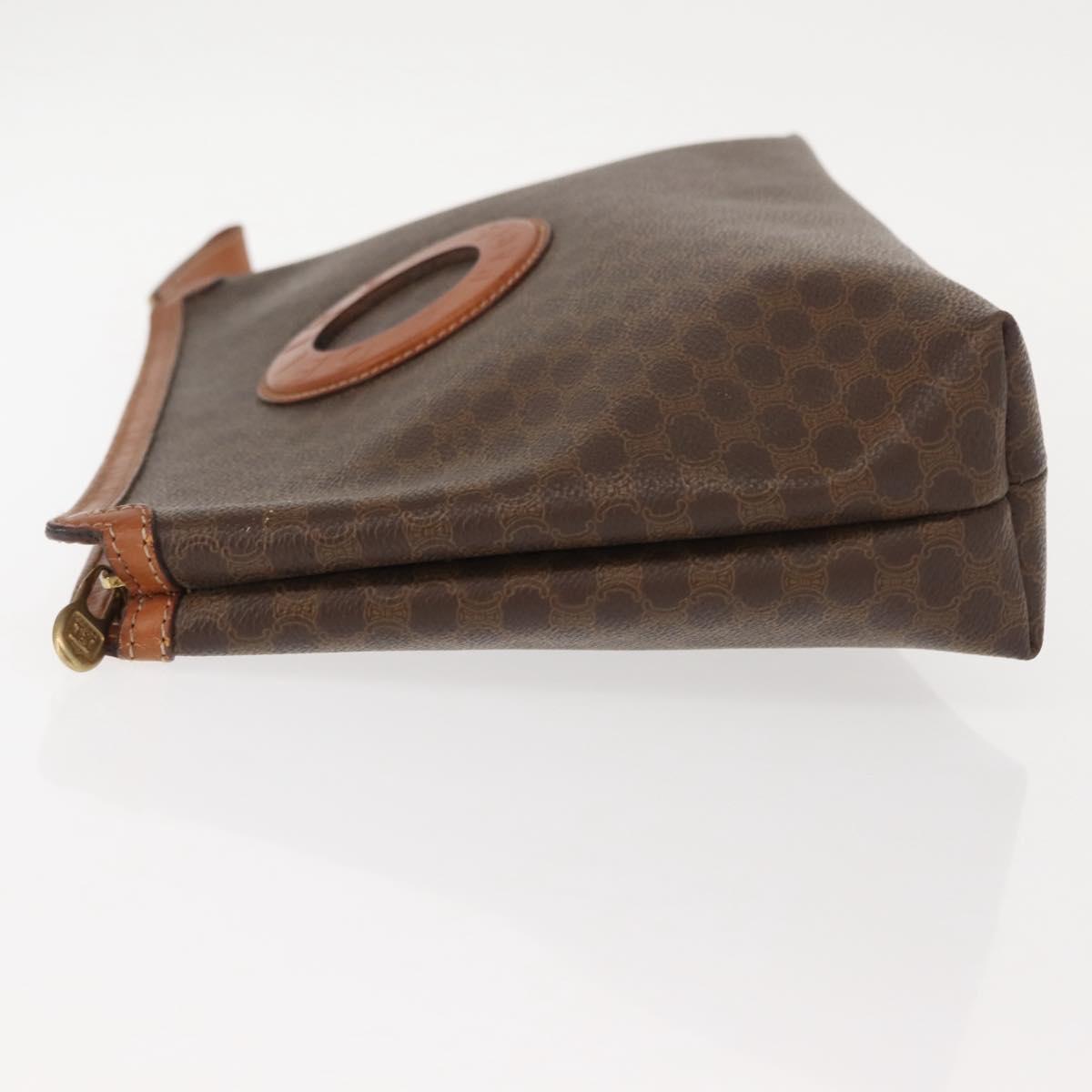 CELINE Macadam Canvas Clutch Bag PVC Leather Brown Gold Auth bs30630