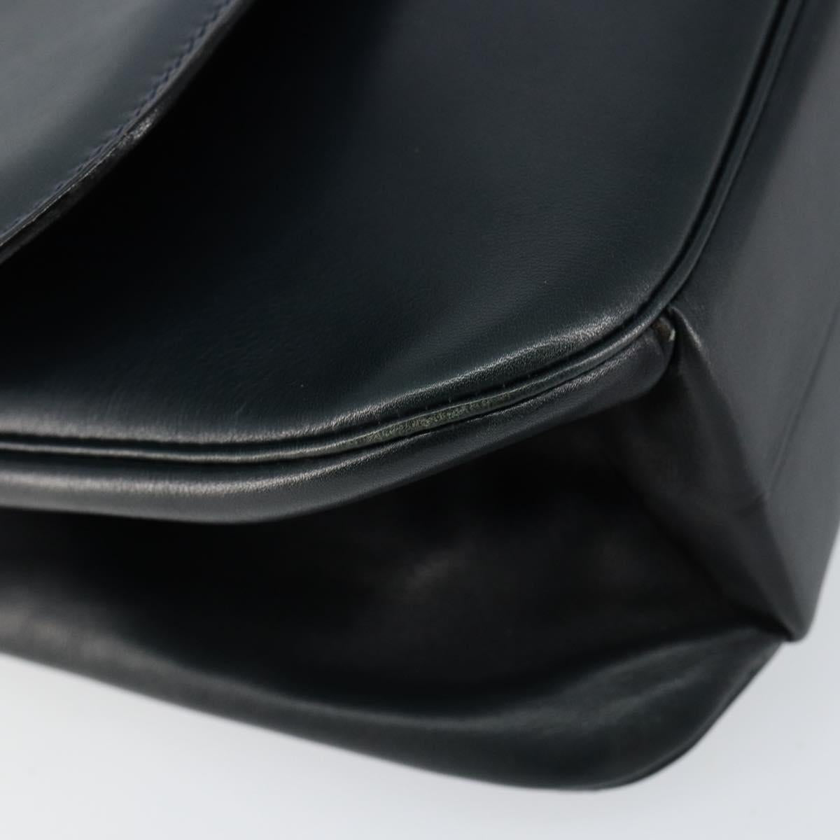 Christian Dior Shoulder Bag Leather Navy Gold Auth bs30632