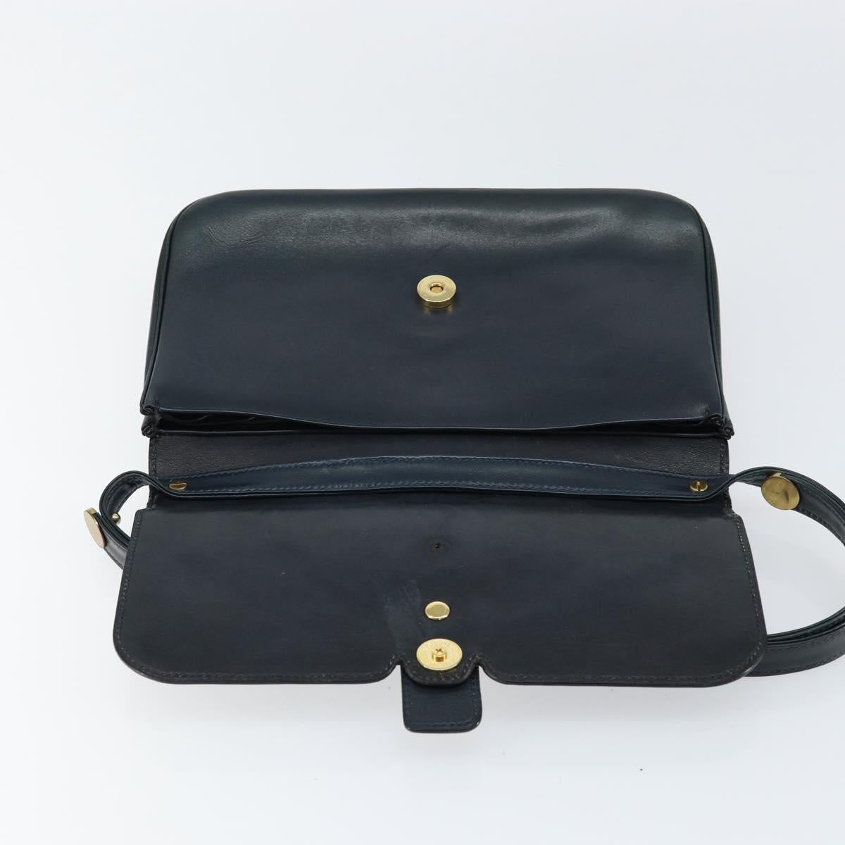 Christian Dior Shoulder Bag Leather Navy Gold Auth bs30632