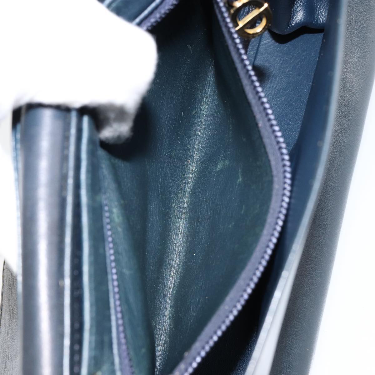 Christian Dior Shoulder Bag Leather Navy Gold Auth bs30632