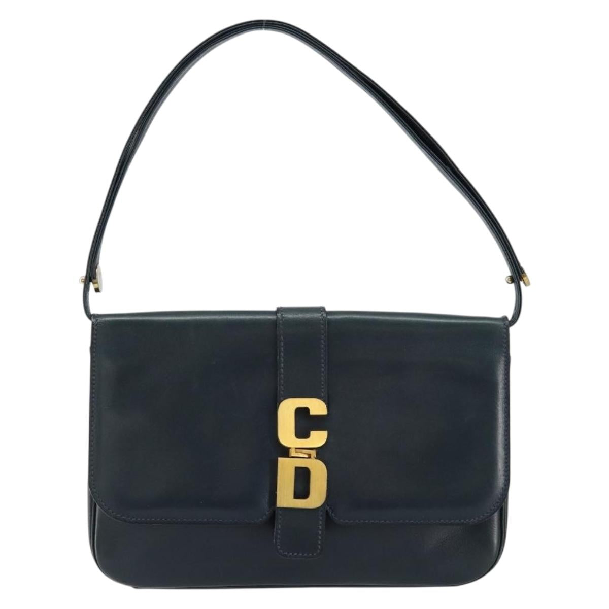 Christian Dior Shoulder Bag Leather Navy Gold Auth bs30632