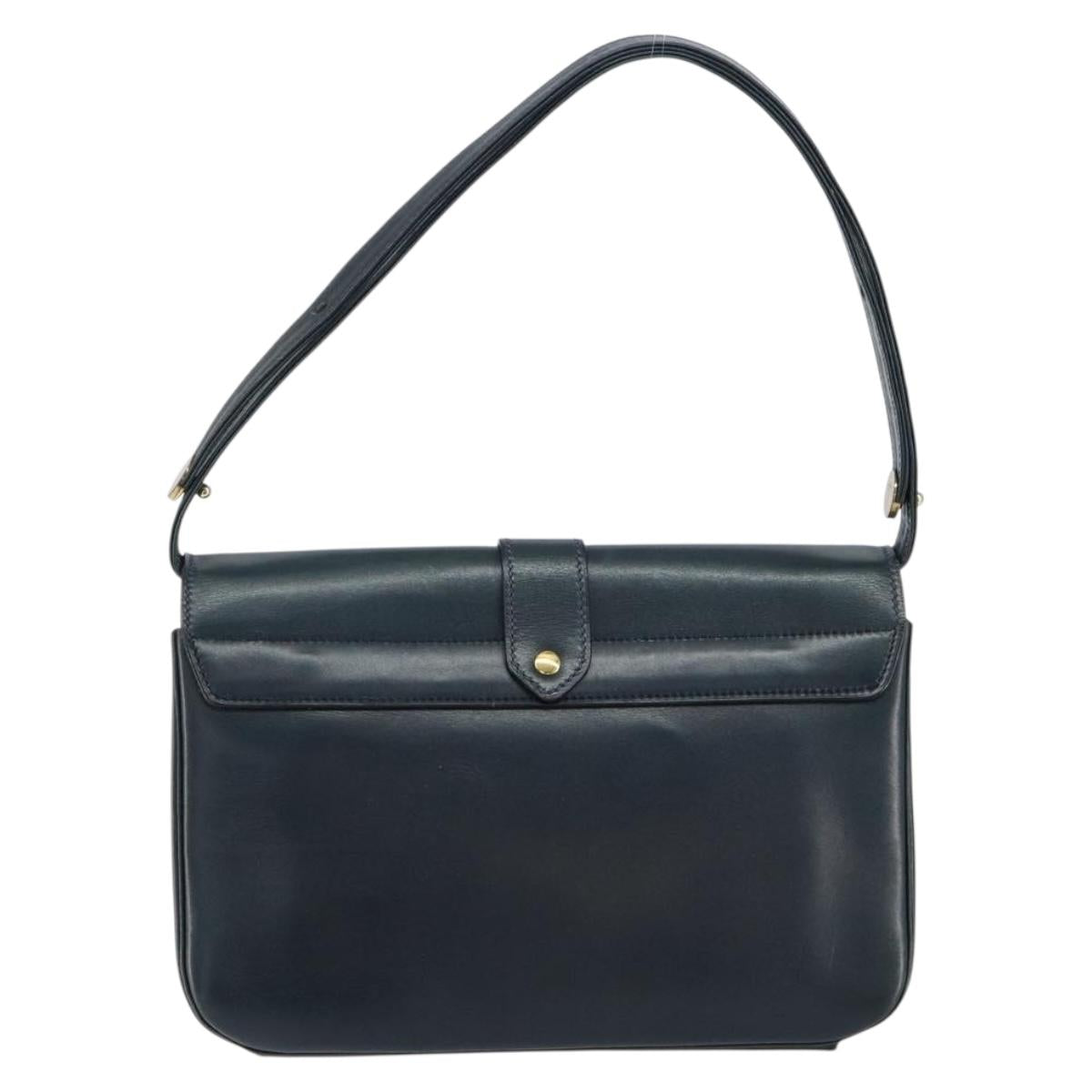 Christian Dior Shoulder Bag Leather Navy Gold Auth bs30632