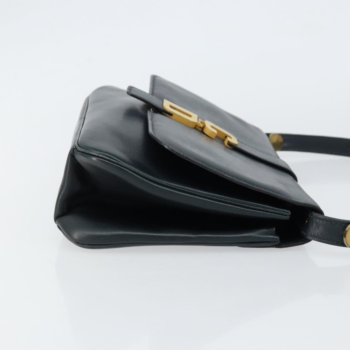 Christian Dior Shoulder Bag Leather Navy Gold Auth bs30632