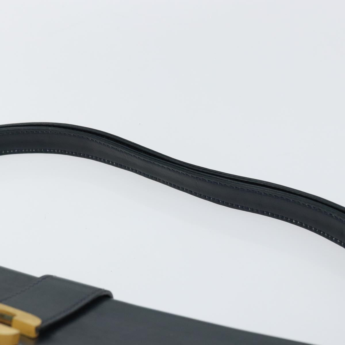 Christian Dior Shoulder Bag Leather Navy Gold Auth bs30632