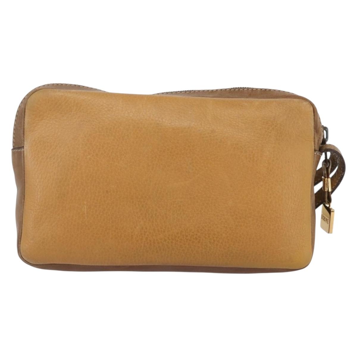 LOEWE Anagram Clutch Bag Leather Beige Auth bs30633