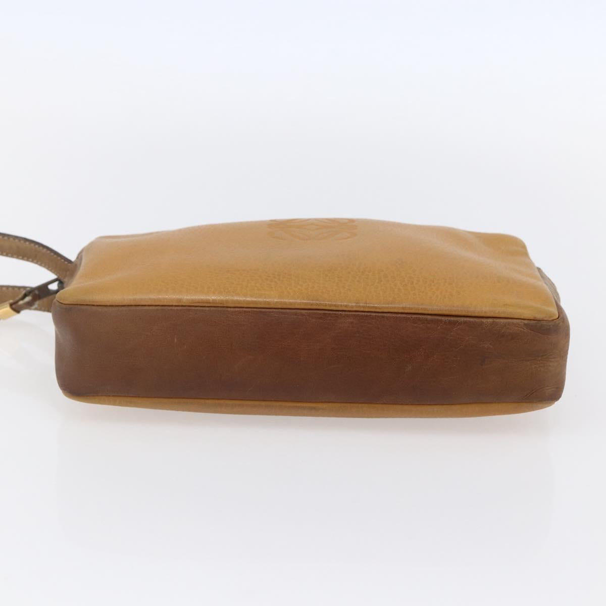 LOEWE Anagram Clutch Bag Leather Beige Auth bs30633