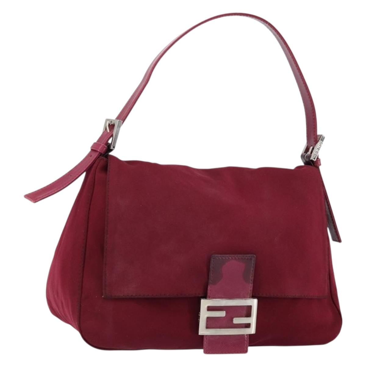 FENDI Mamma Baguette Shoulder Bag Nylon Red Silver Auth bs30635