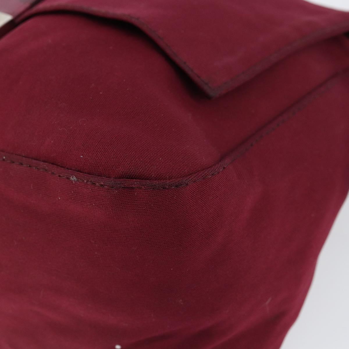 FENDI Mamma Baguette Shoulder Bag Nylon Red Silver Auth bs30635