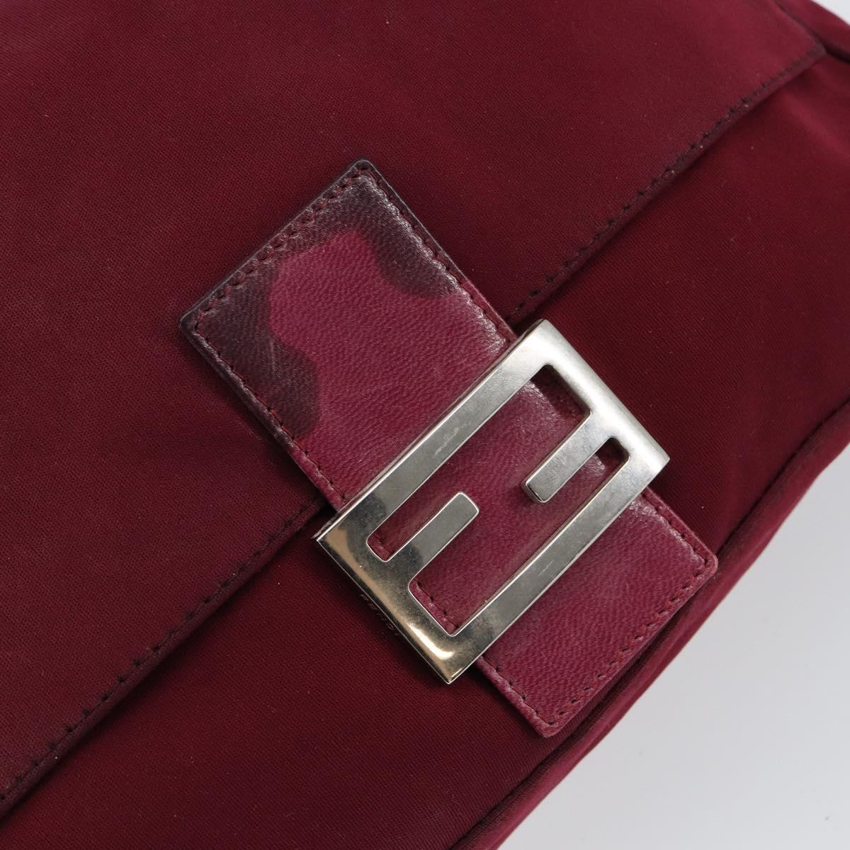 FENDI Mamma Baguette Shoulder Bag Nylon Red Silver Auth bs30635