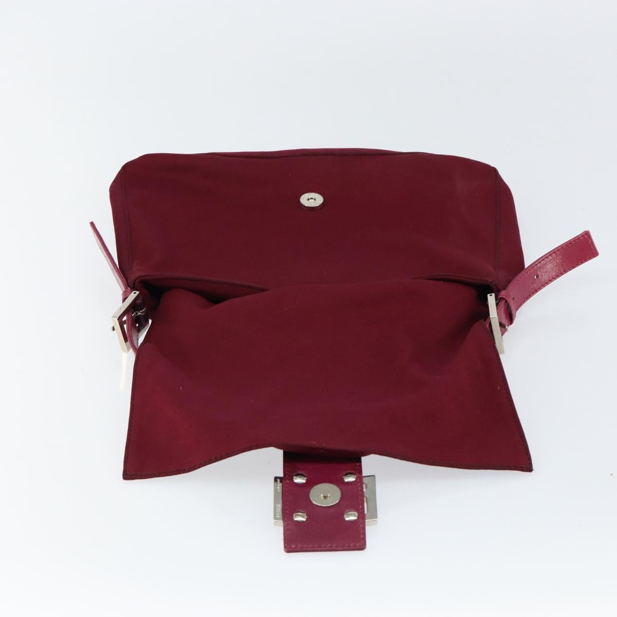 FENDI Mamma Baguette Shoulder Bag Nylon Red Silver Auth bs30635