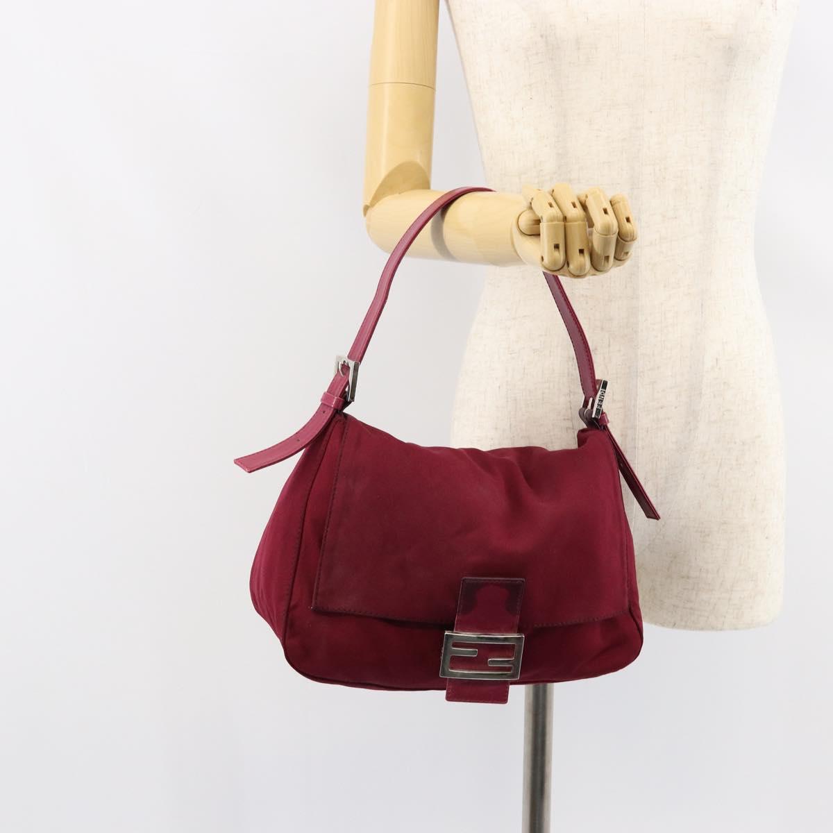 FENDI Mamma Baguette Shoulder Bag Nylon Red Silver Auth bs30635